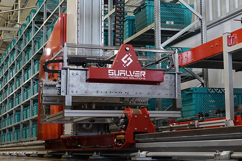 Transelevador Sualver en un almacén automático de cajas