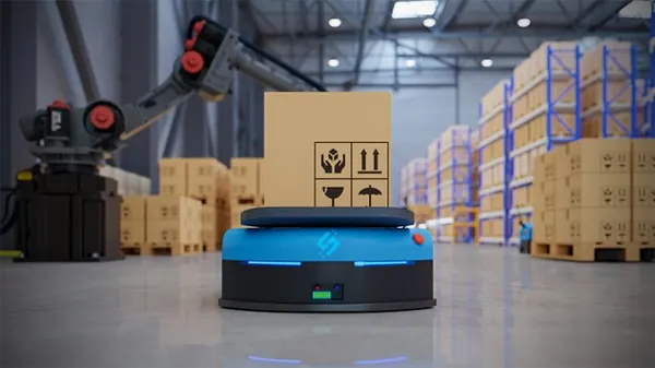 Robot móvil AGV en almacén